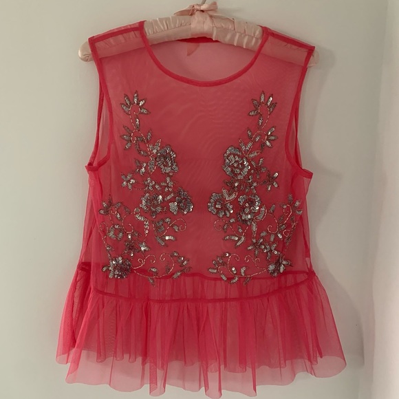 ASOS Tops - ASOS Sheer Pink Tulle Sequin Peplum Top